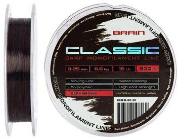 Волосінь Brain Classic Carp Line (dark brown) 300m 0.25mm 15lb 6.6kg 5903576 фото