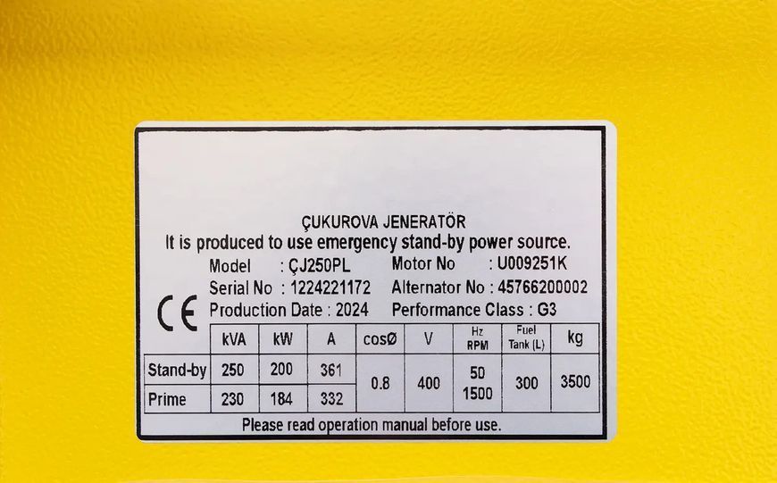 Генератор Cukurova CJ250PL 250 kVA Perkins 1206A-E70TTAG2 Leroy-Somer трьохфазний дизельний 1397596 фото