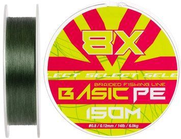 Шнур Select Basic PE 8X Green 150m #0.8/0.12mm 14lb/6kg 71317 фото