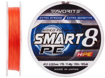 Шнур Favorite Smart PE 8x 150м (red orange) #1.5/0.202 mm 17lb/11.4 kg 22590 фото